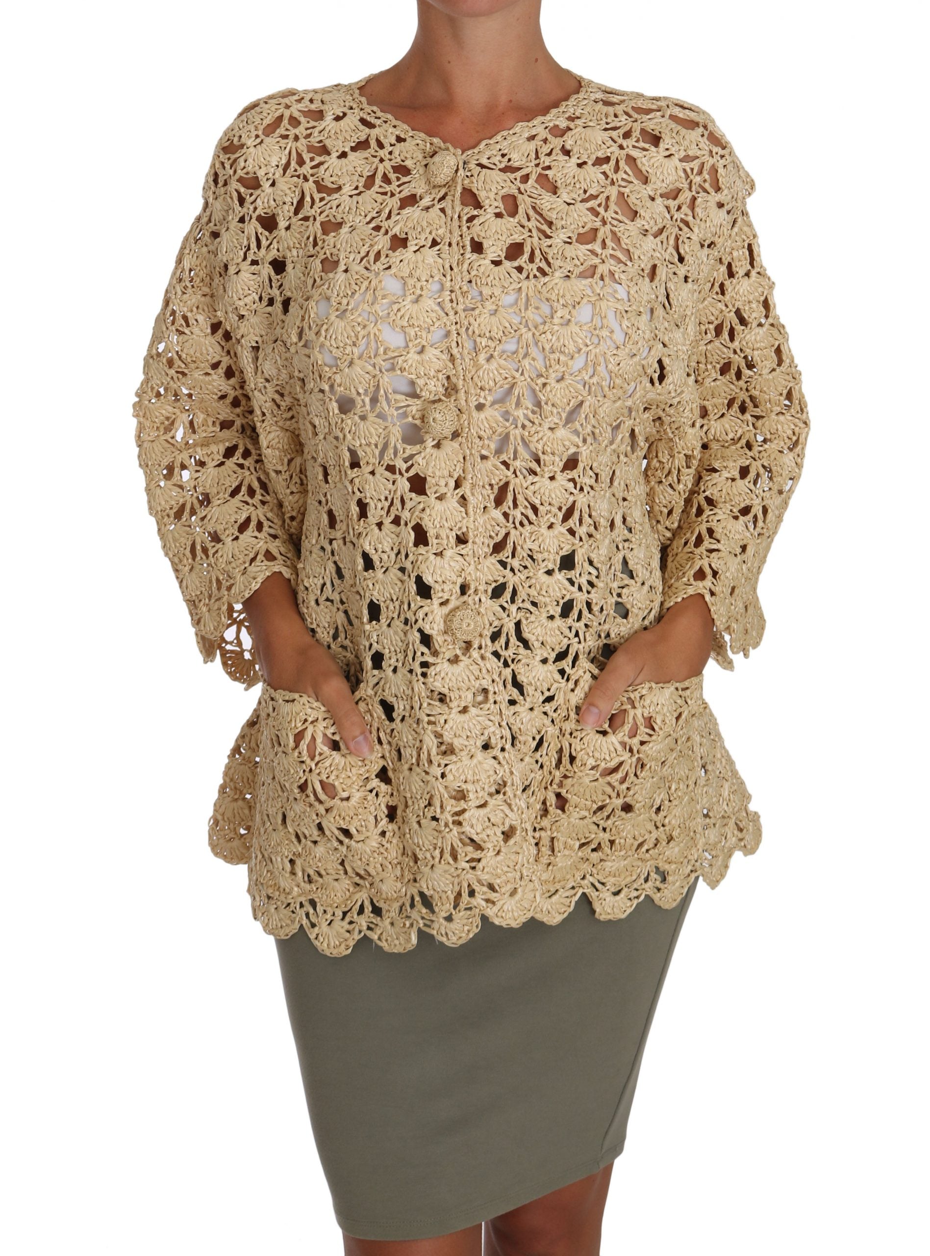 Chique beige gehaakt Raffia vest