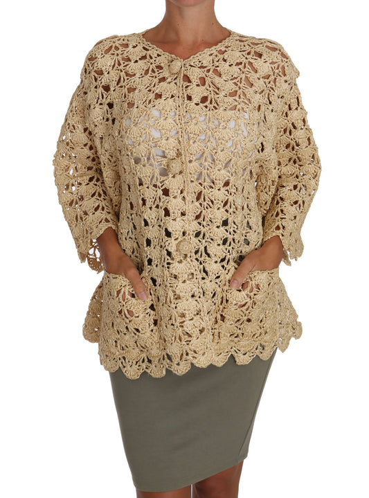 Cárdigan elegante de rafia de crochet beige