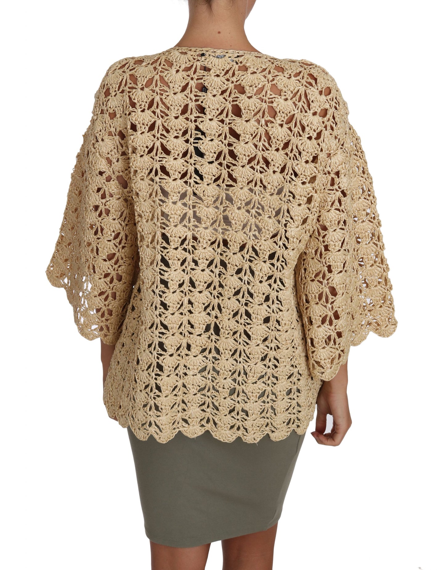 Chique beige gehaakt Raffia vest