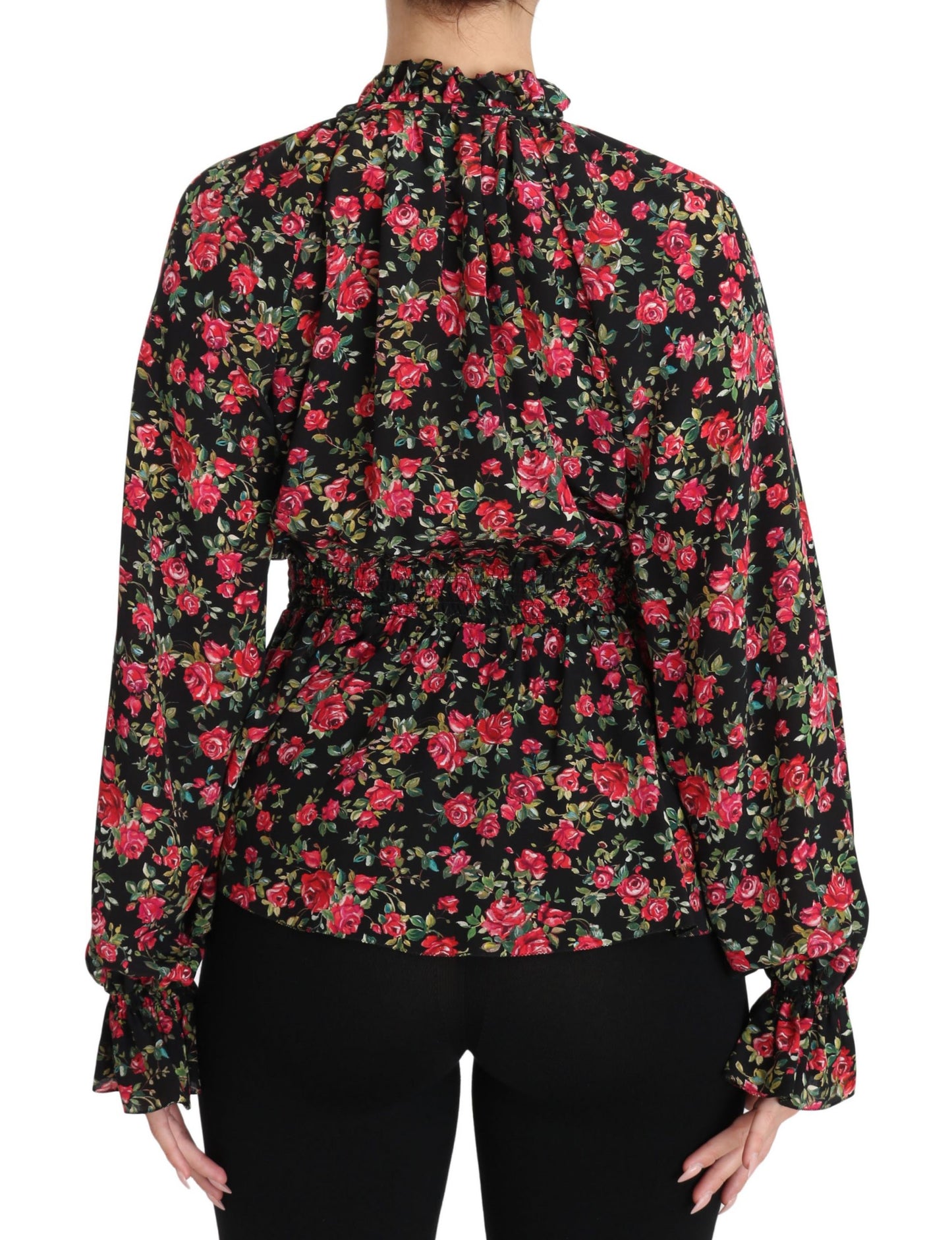 Camisa de seda floral negra elegante