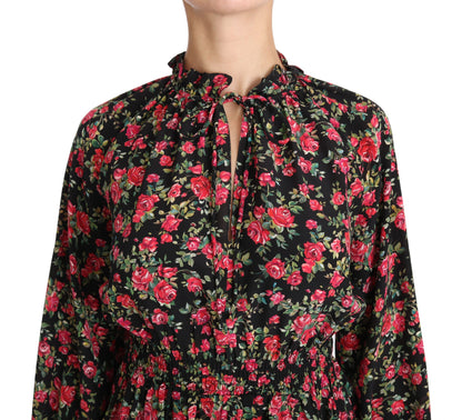 Camisa de seda floral negra elegante