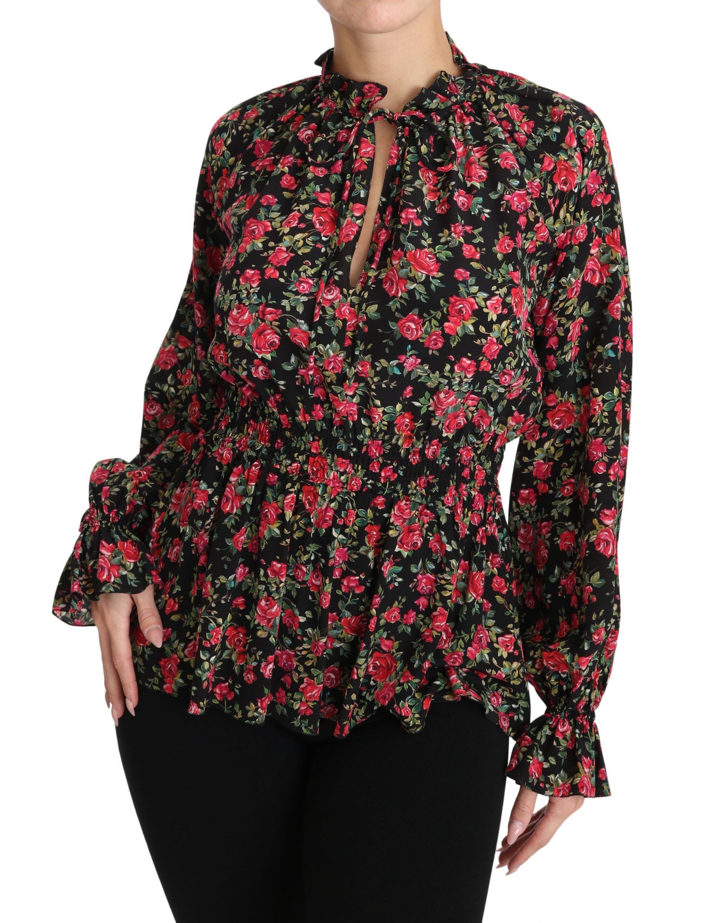 Camisa de seda floral negra elegante