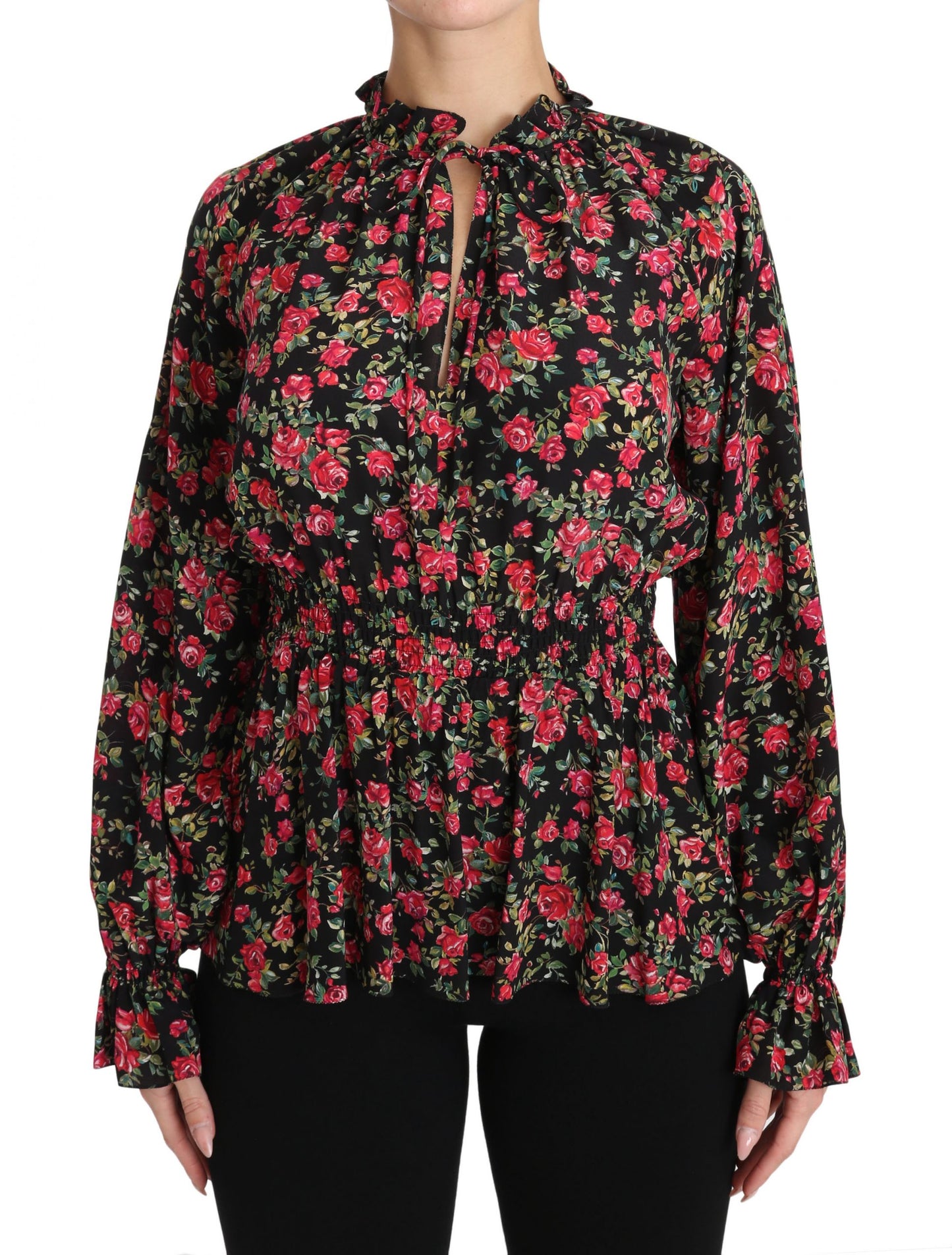 Camisa de seda floral negra elegante