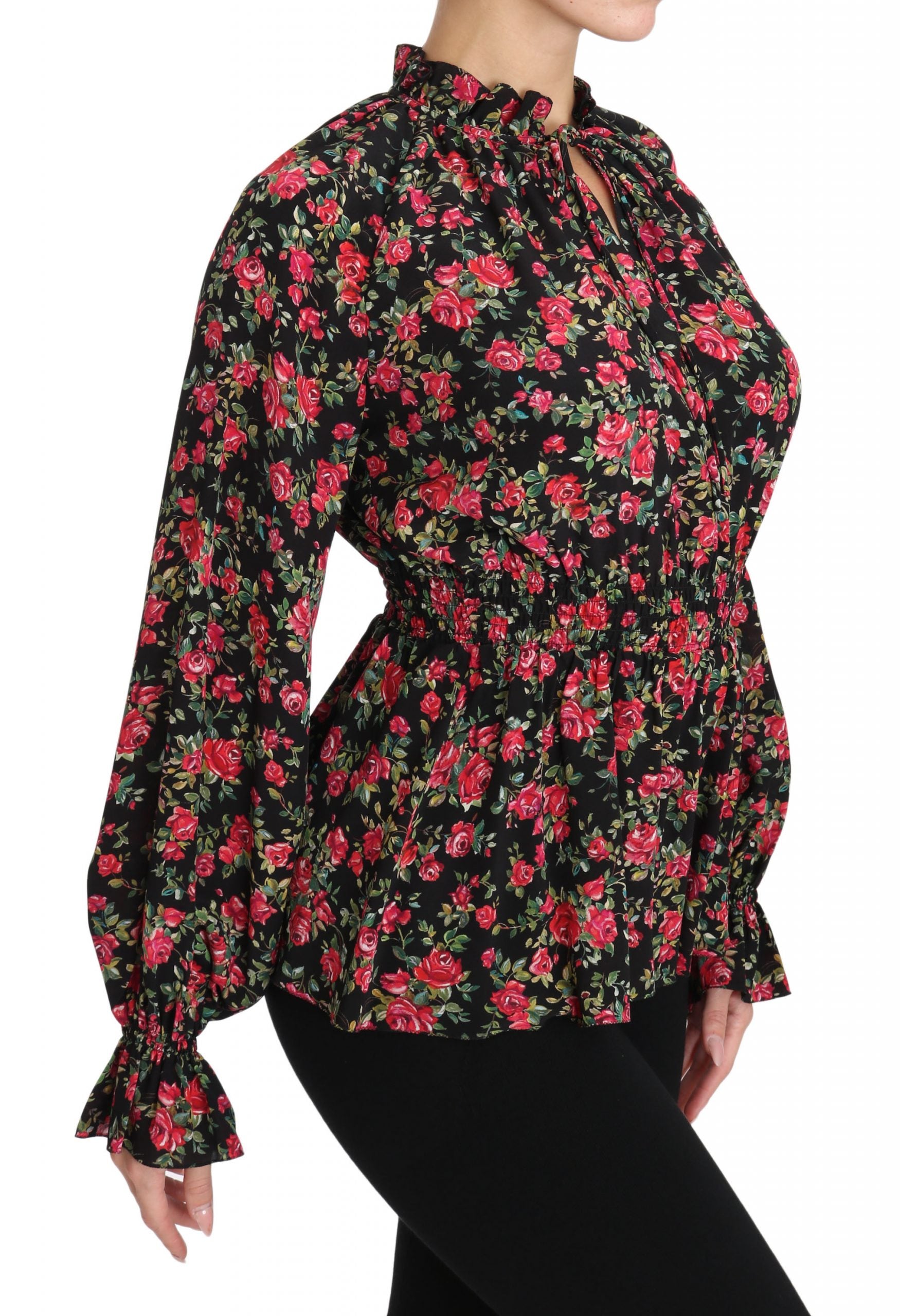 Camisa de seda floral negra elegante