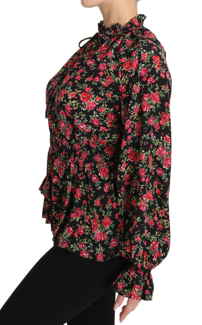 Camisa de seda floral negra elegante