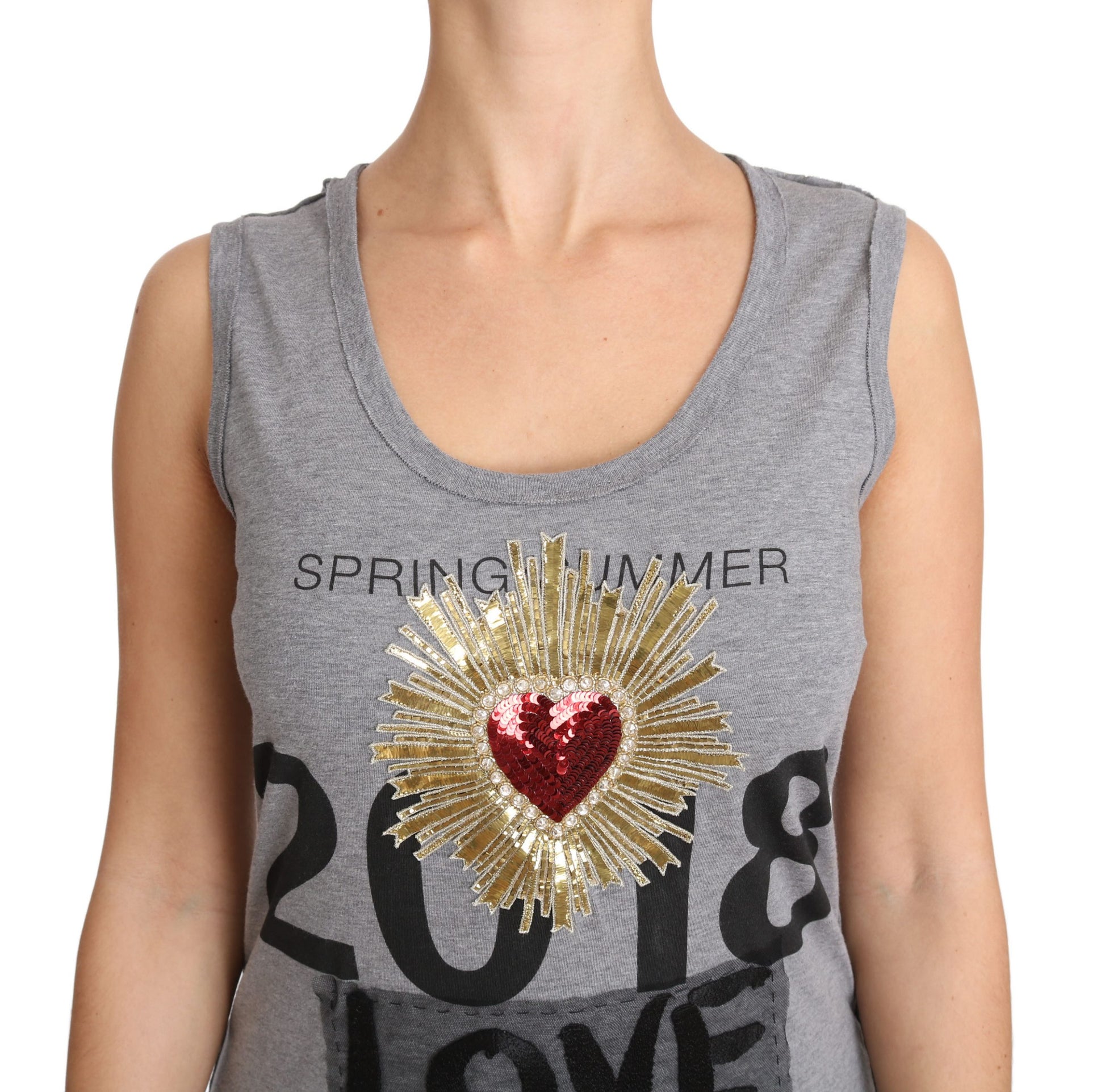 Hartvormige tanktop met lovertjes in grijs