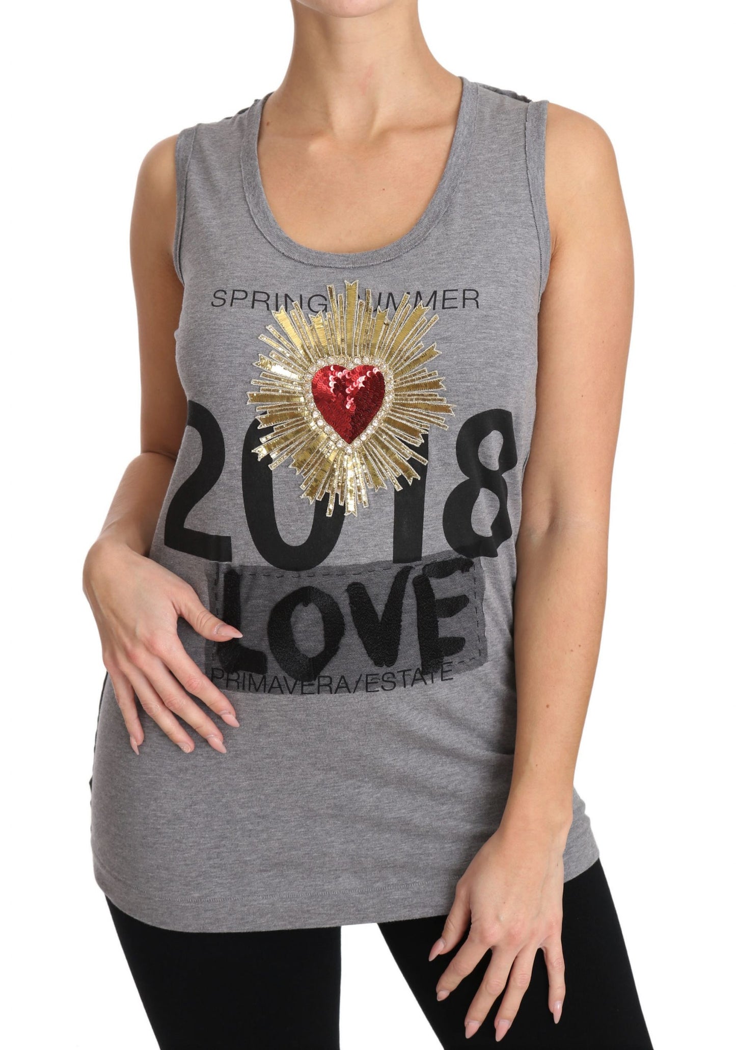 Hartvormige tanktop met lovertjes in grijs