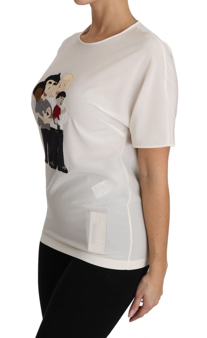 Blusa elegante de seda con cuello redondo y apliques