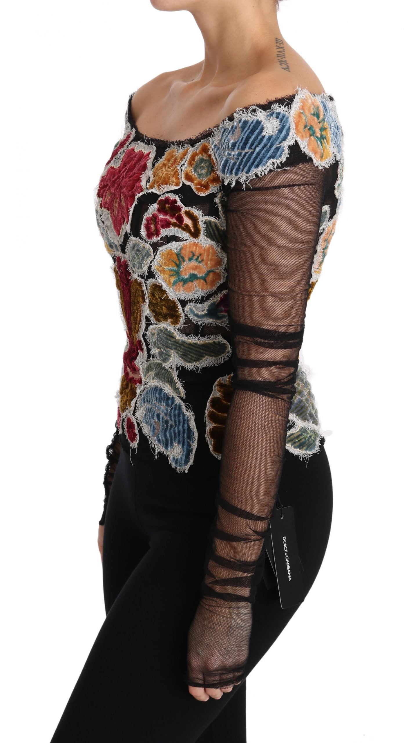 Elegant Floral Applique Long Sleeve Top