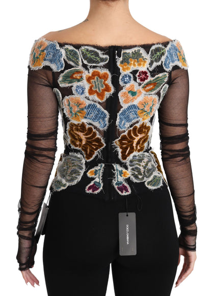 Elegant Floral Applique Long Sleeve Top