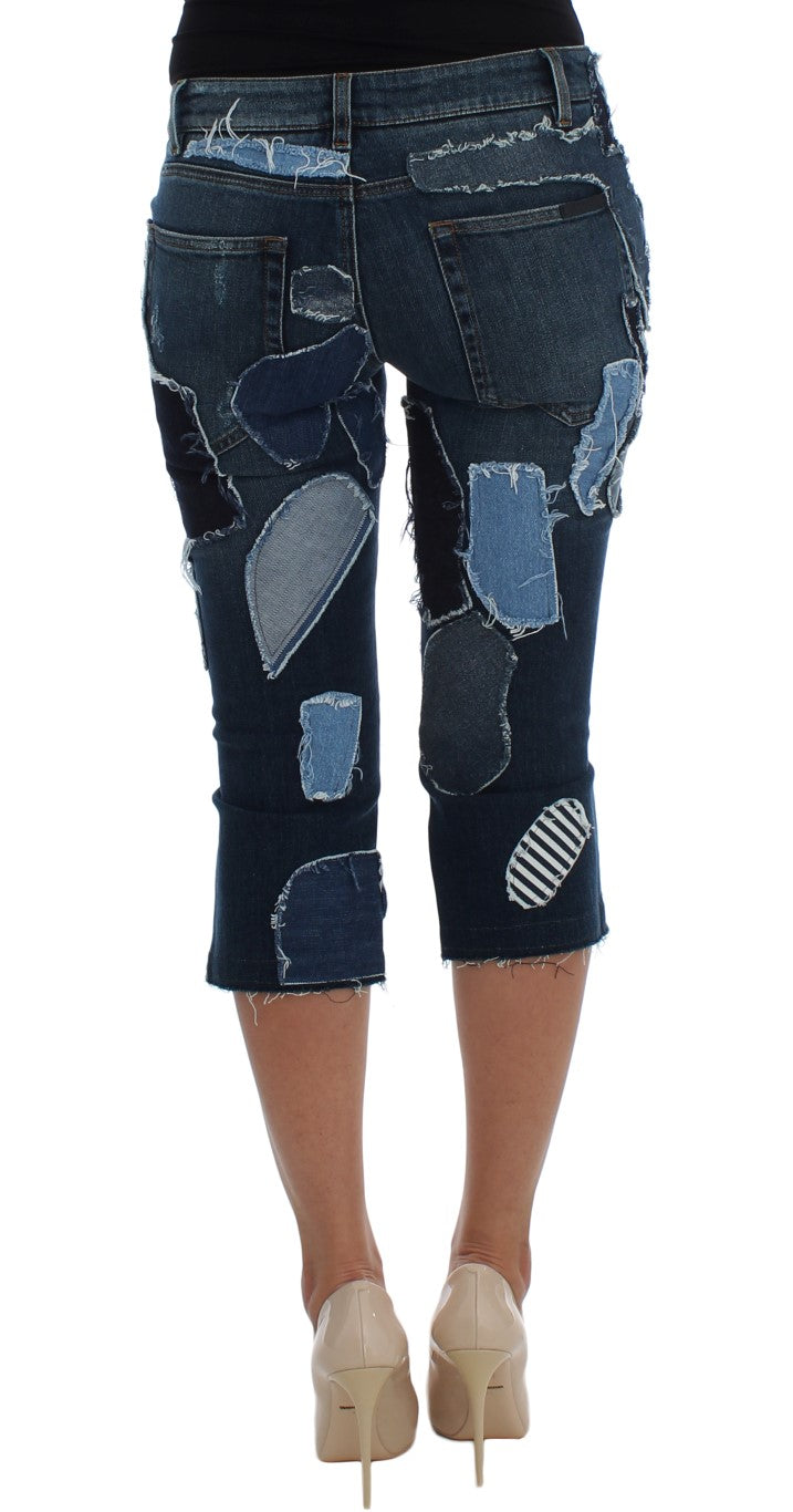 Chique blauwe denim short met patchwork