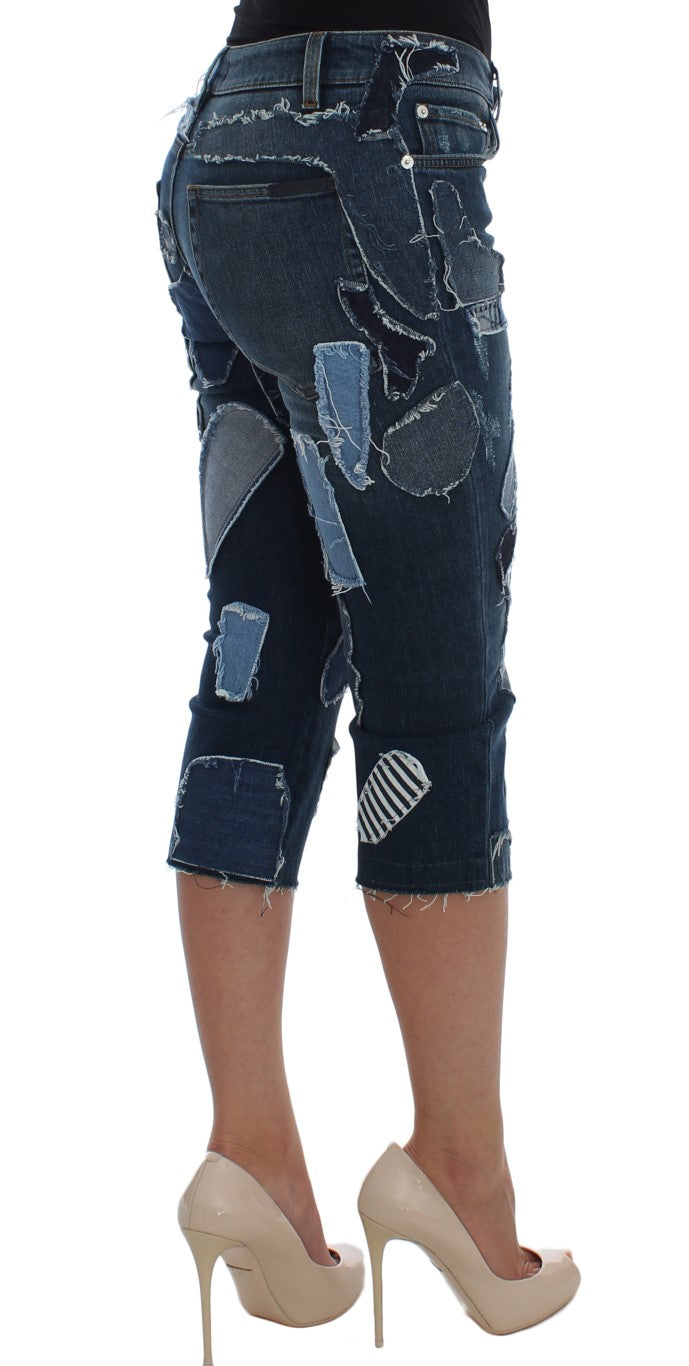 Chique blauwe denim short met patchwork