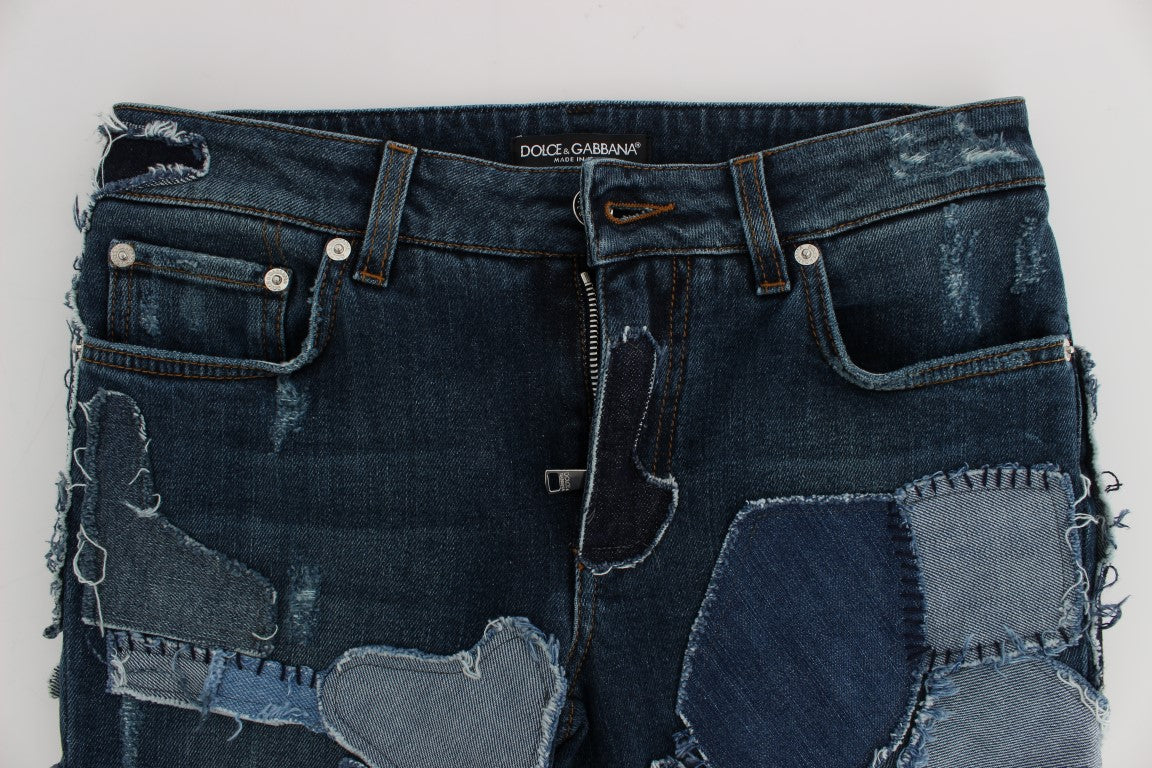 Chique blauwe denim short met patchwork