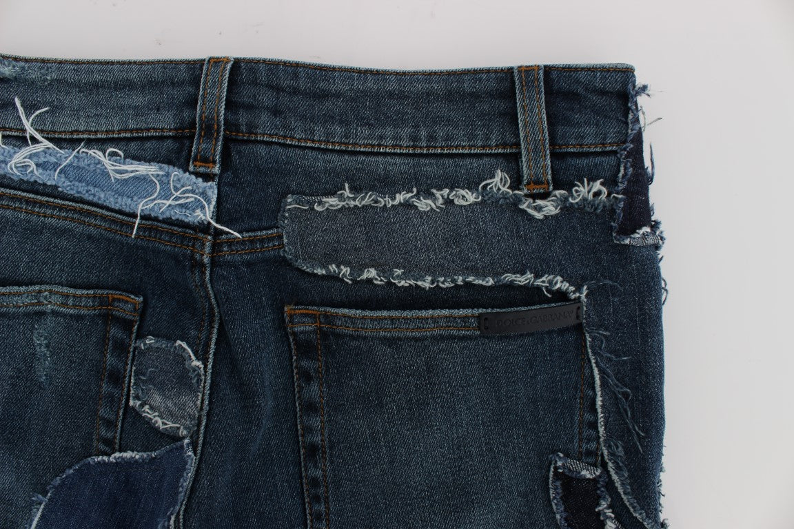 Chique blauwe denim short met patchwork