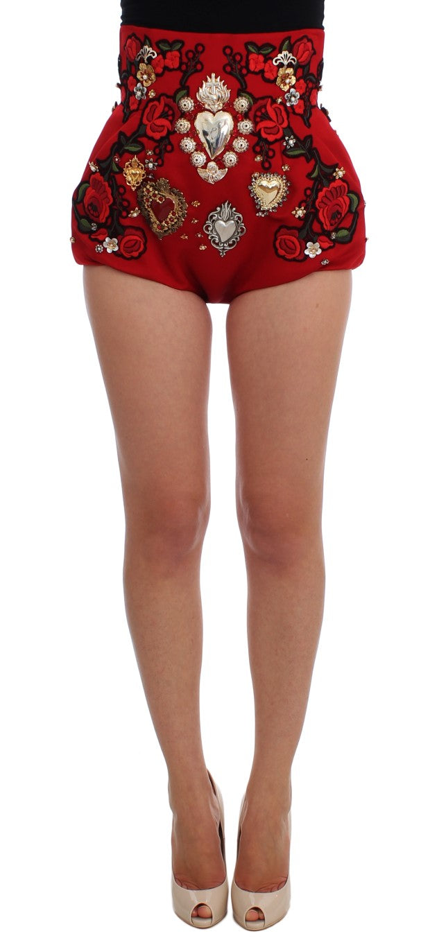 Minishorts de seda rojos con adornos de cristales