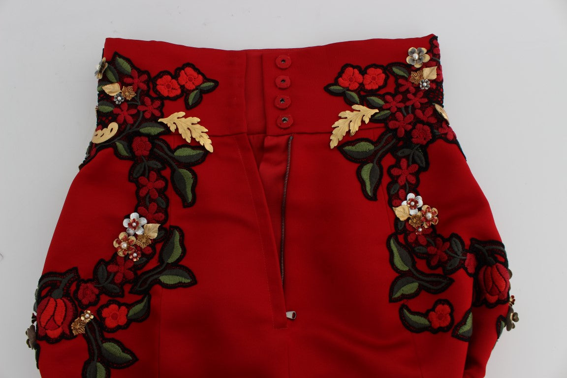 Mini pantalones cortos bordados de seda rojos elegantes