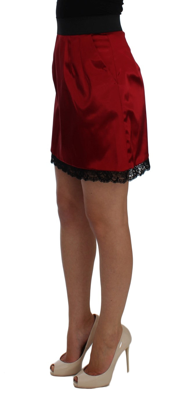 Elegant Red Lace High-Waist Skirt