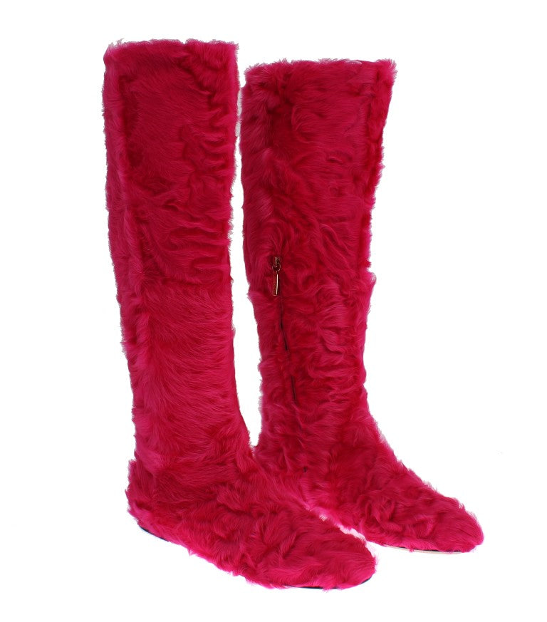 Elegant Pink Lambskin Fur Boots