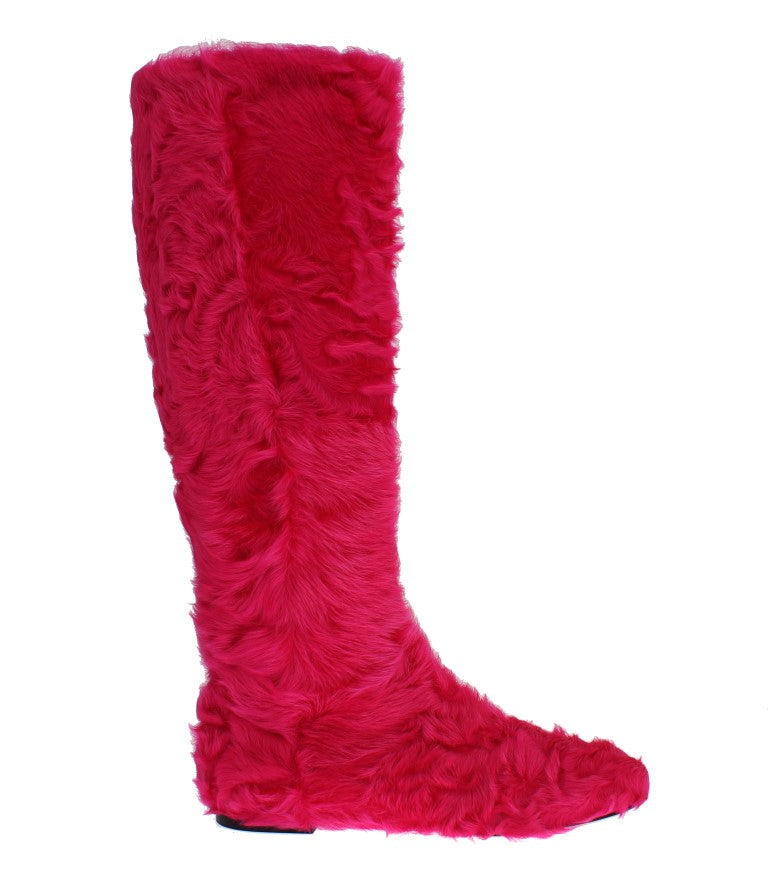 Botas elegantes de piel de cordero rosa