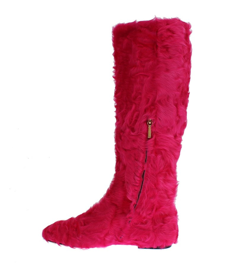 Botas elegantes de piel de cordero rosa