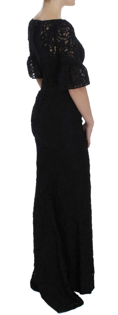 Elegant Black Floral Lace Maxi Dress