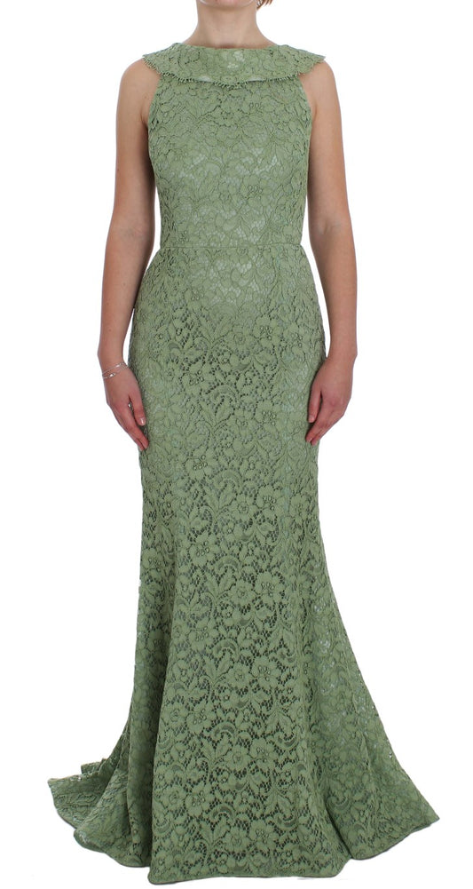 Elegante groene bloemen kanten maxi-jurk