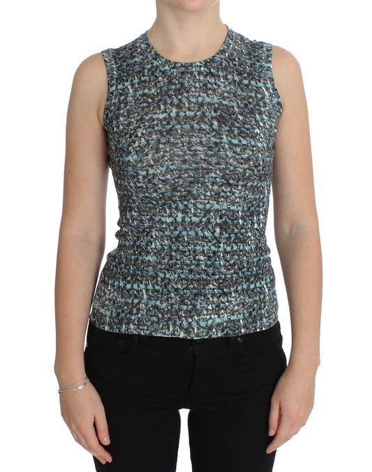 Elegante blauwe wollen vest pullover top