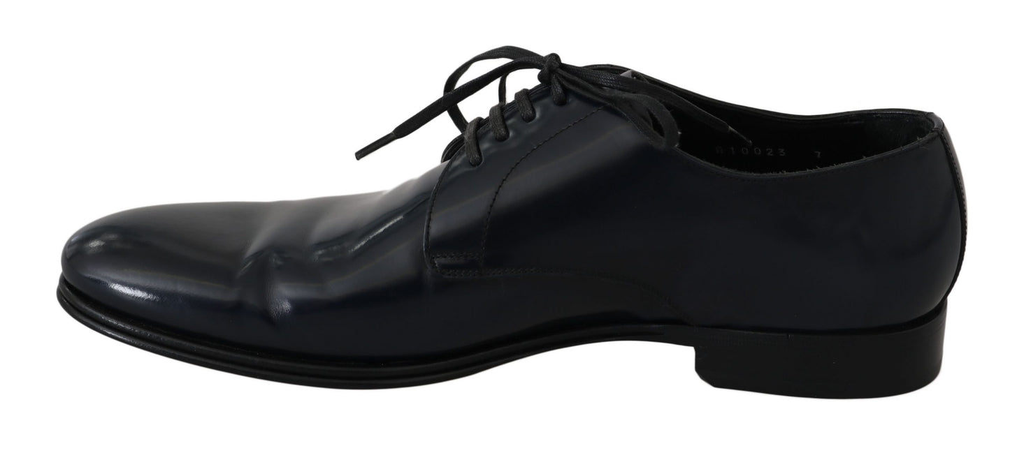 Elegantes zapatos de vestir Derby de cuero azul oscuro