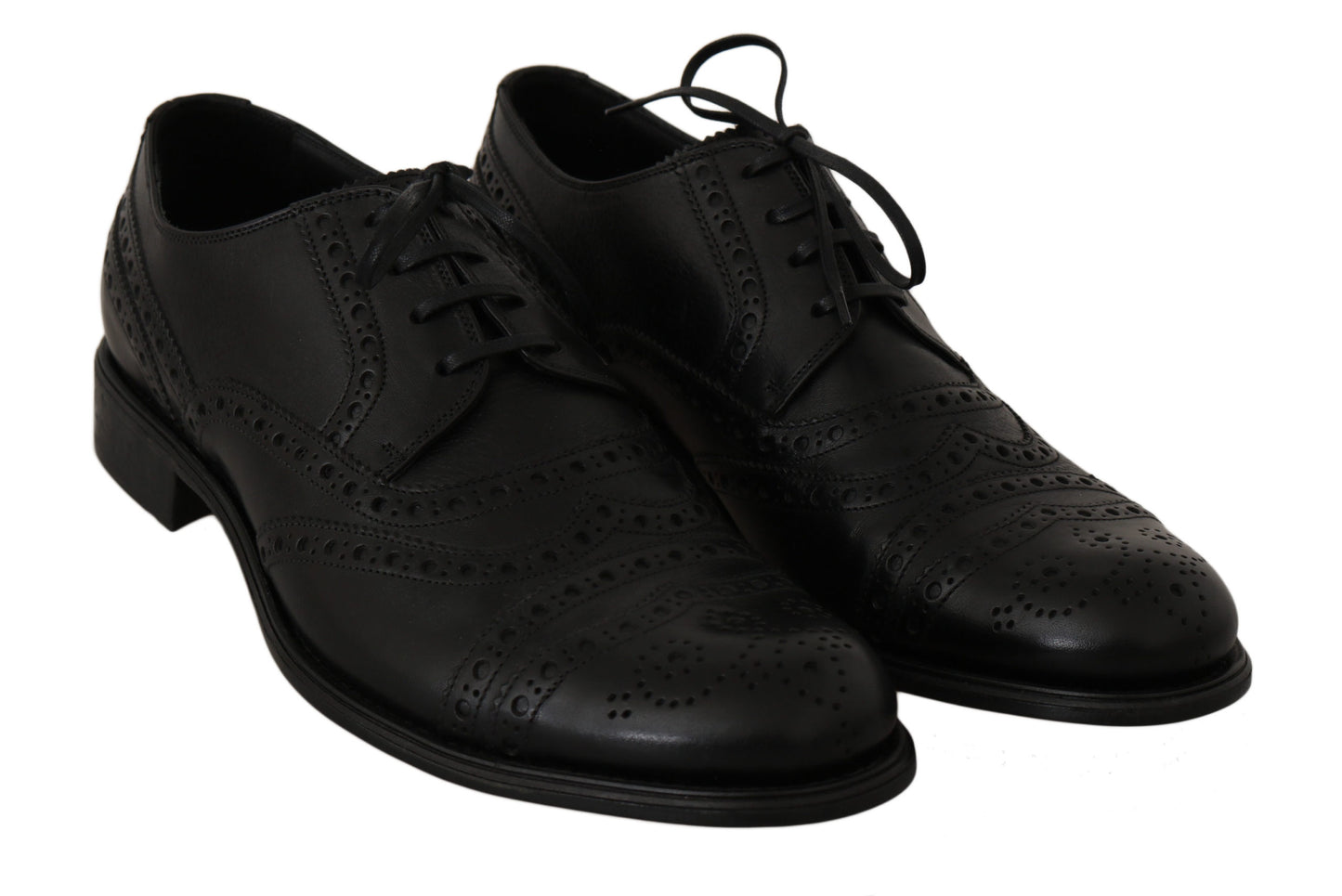 Elegantes zapatos de vestir Derby de cuero negro con punta de ala