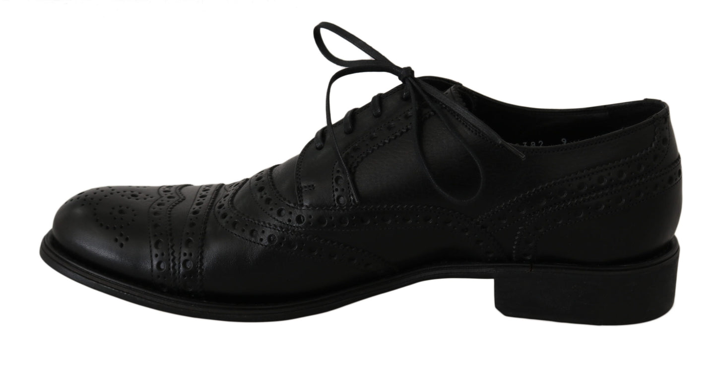 Elegante zwart lederen derby vleugeltip-kledingschoenen