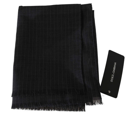 Elegant Gray Striped Wool Men's Scarf