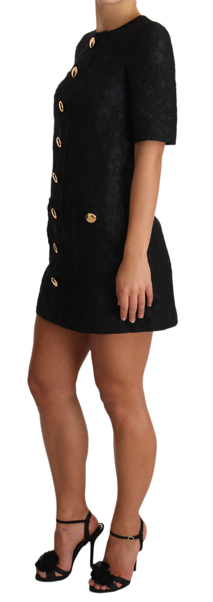 Elegant Black Button Embellished Mini Dress