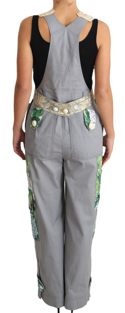 Prachtige, met bloemen verfraaide denim overall