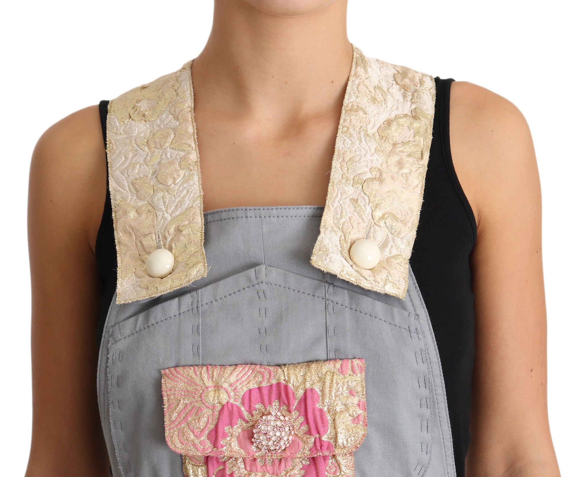 Prachtige, met bloemen verfraaide denim overall