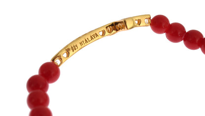 Elegant Gold and Red Coral Beaded Bracelet