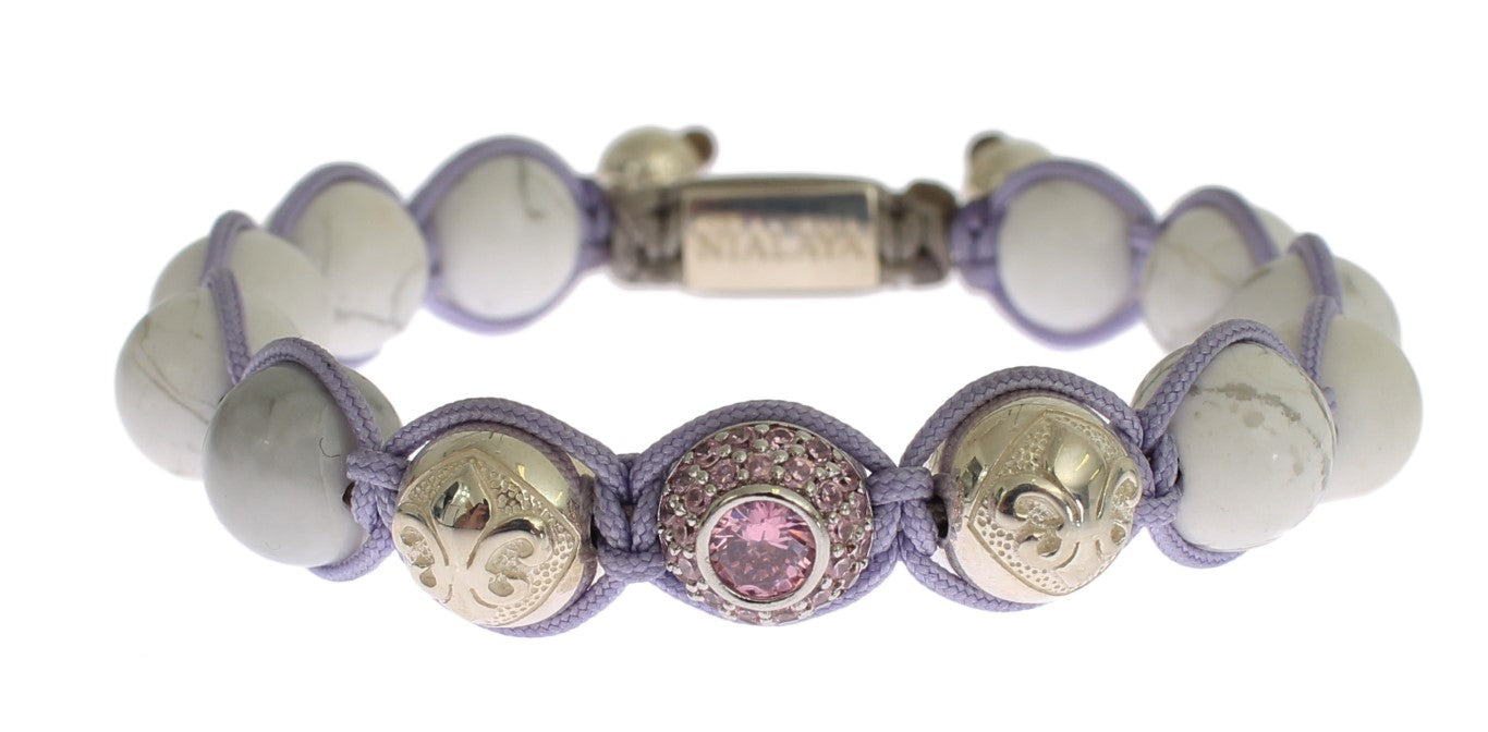 Elegant Silver Purple CZ & Howlite Bracelet