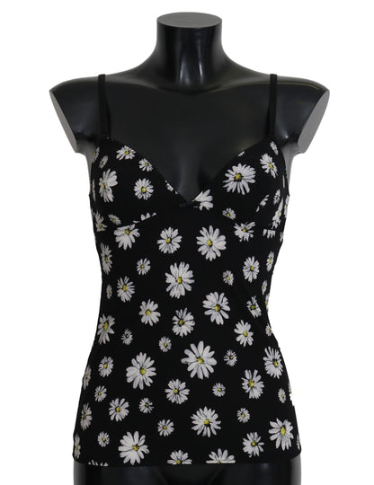 Elegante zwarte madeliefje bloemen kanten chemise-jurk