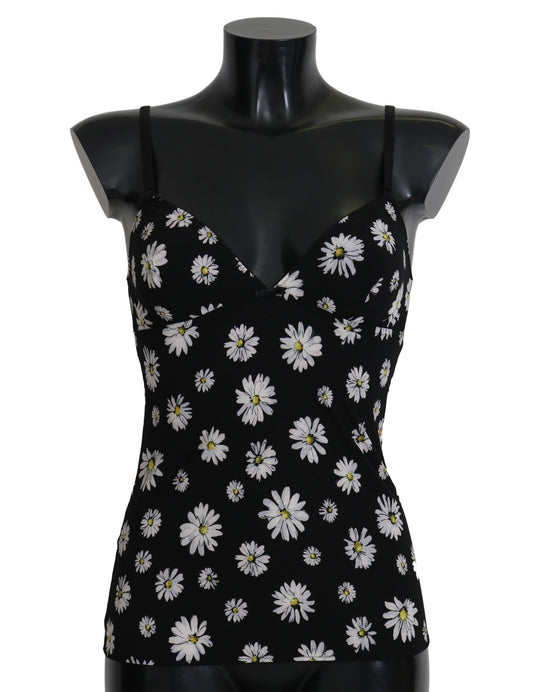 Elegante zwarte madeliefje bloemen kanten chemise-jurk