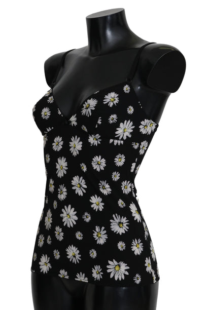 Elegante vestido camisero de encaje floral con margaritas negras