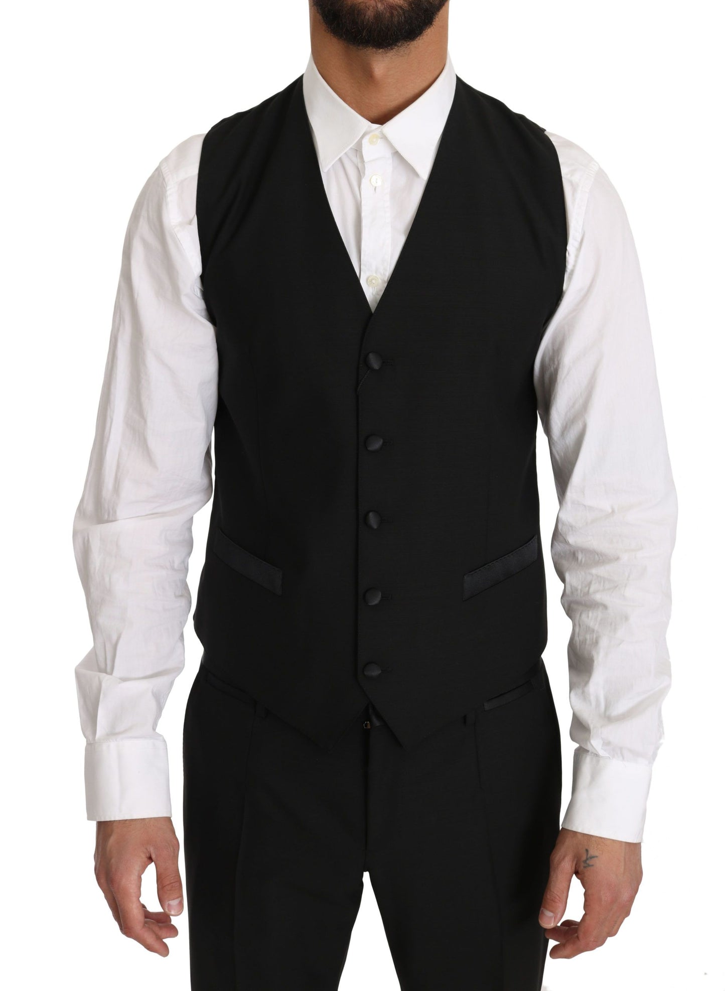 Elegante chaleco formal negro de corte entallado