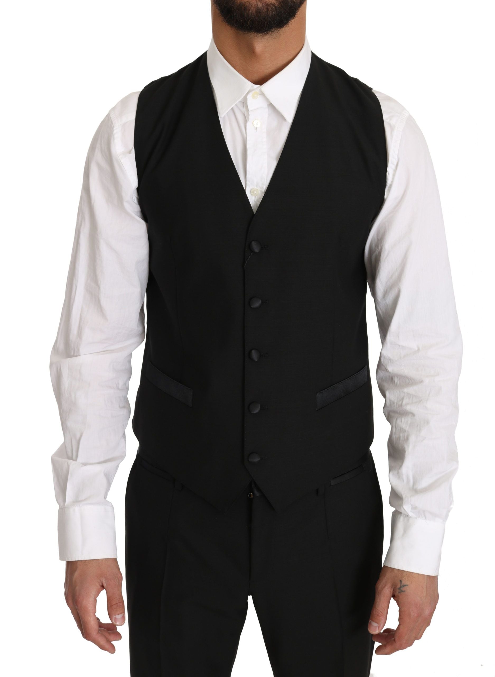 Strak zwart slim-fit formeel vest