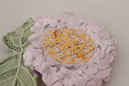 Broche elegante de mezcla de seda floral morado