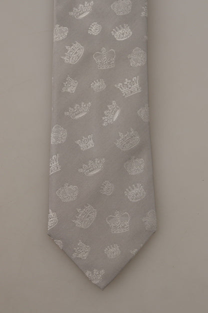 Pajarita elegante con estampado de corona gris de seda