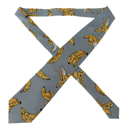 Elegant Blue Banana Print Silk Tie