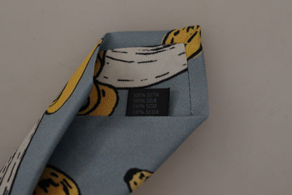 Elegante blauwe zijden stropdas met bananenprint