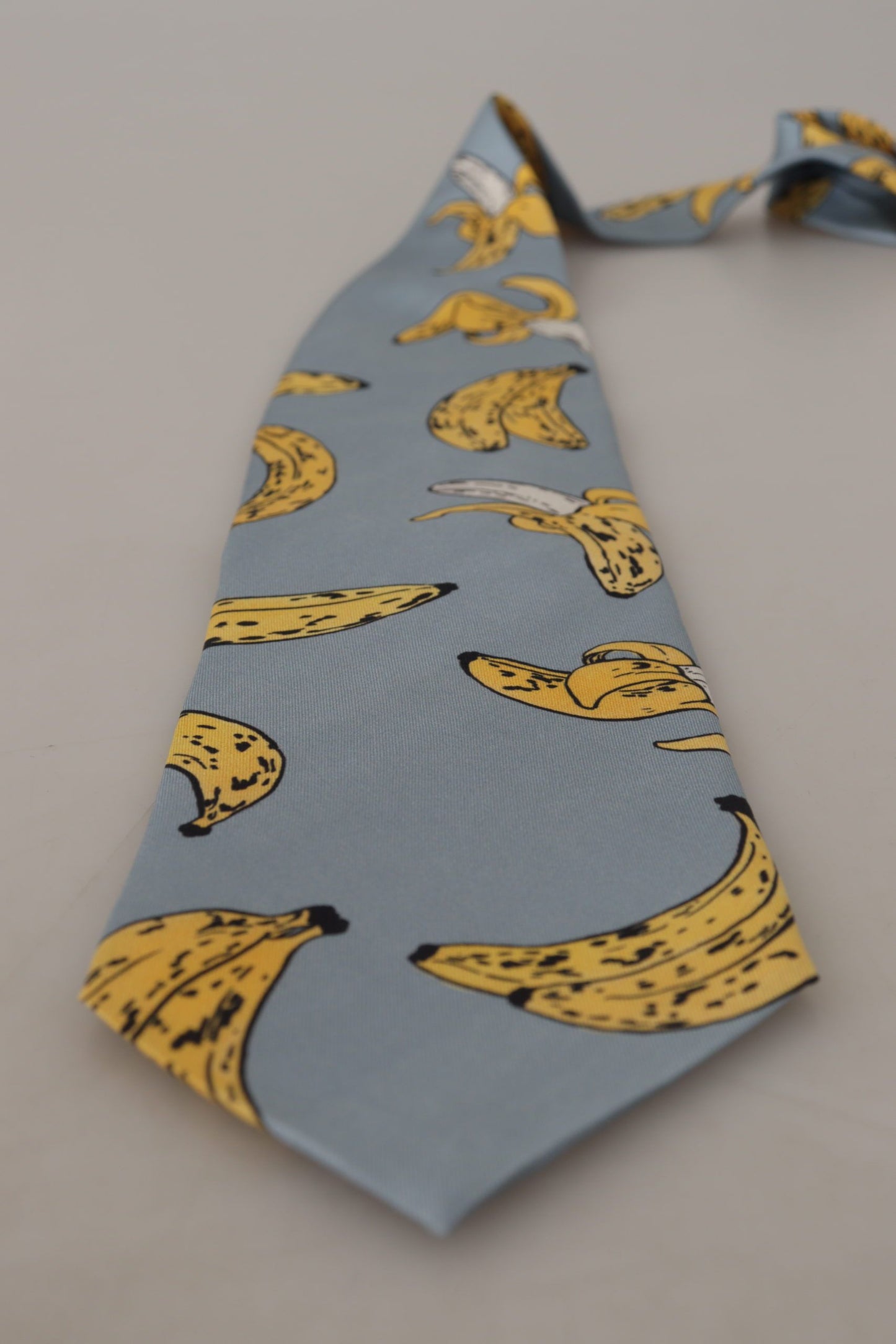 Elegante blauwe zijden stropdas met bananenprint