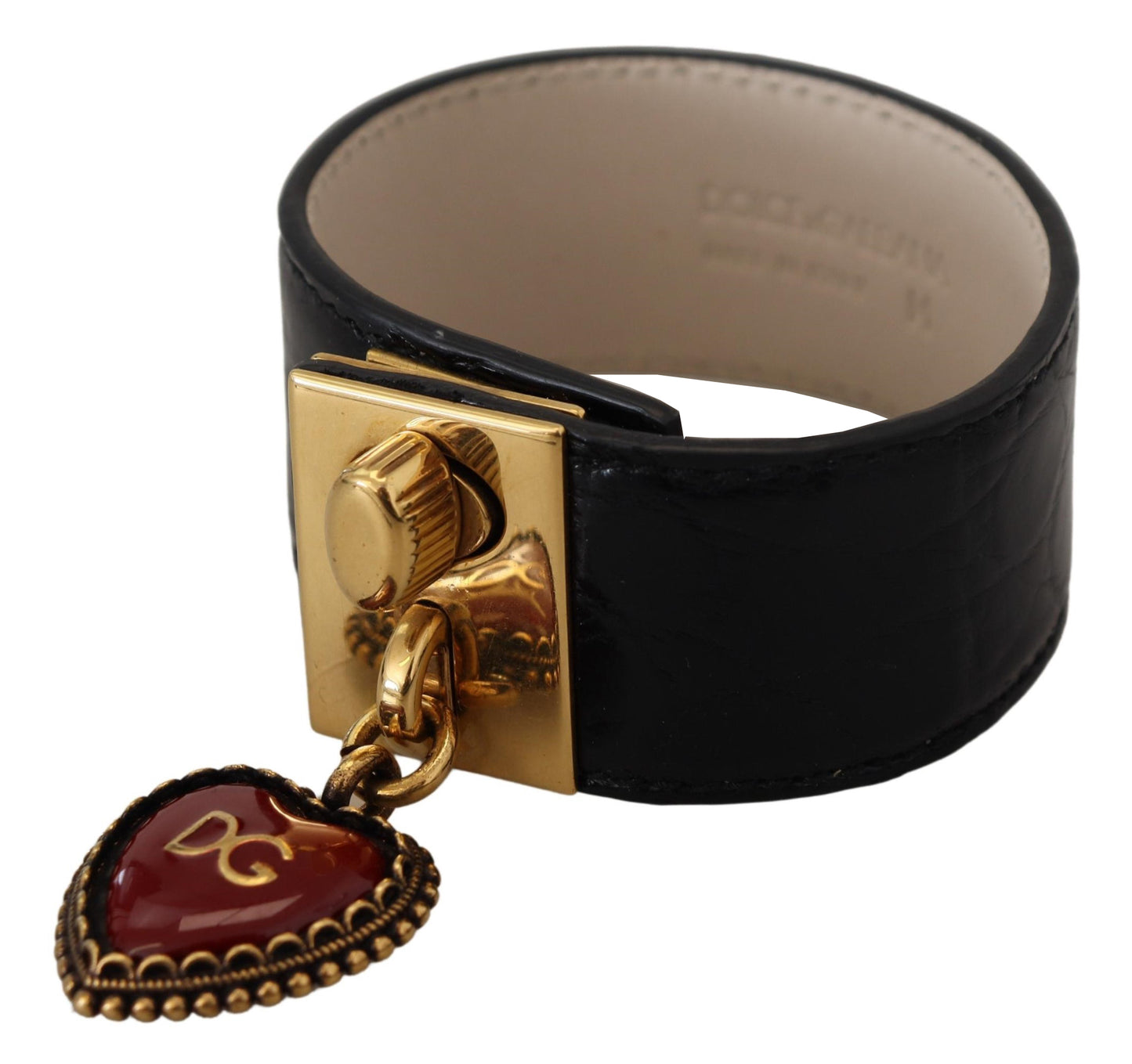 Elegante zwart lederen armband met gouden details