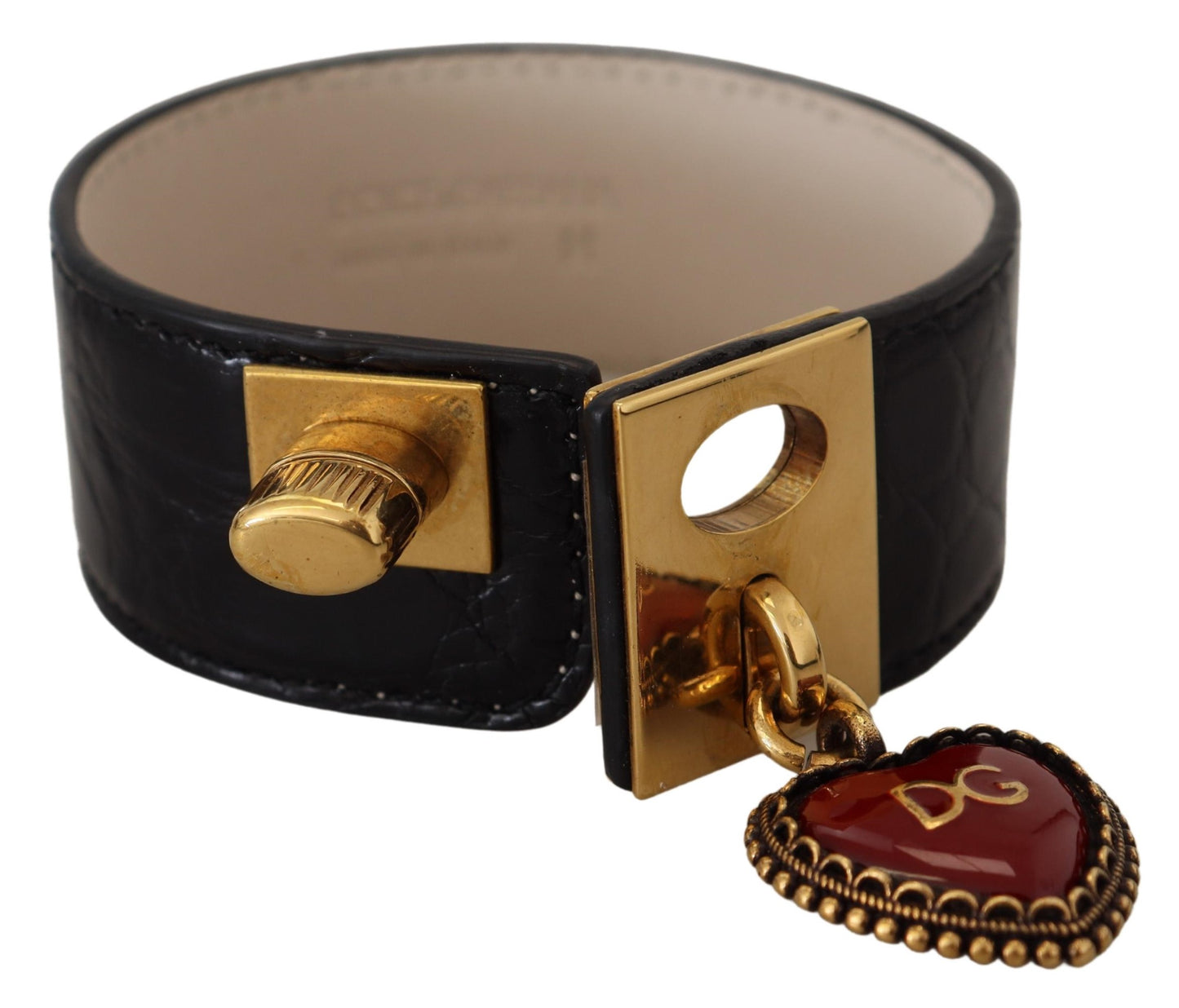 Elegante zwart lederen armband met gouden details