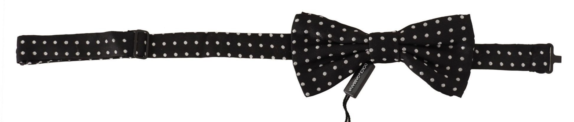 Elegant Black and White Polka Dot Silk Bow Tie