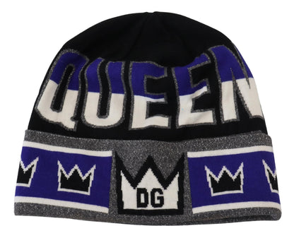 Multicolor Wool Blend Beanie with Queen Logo